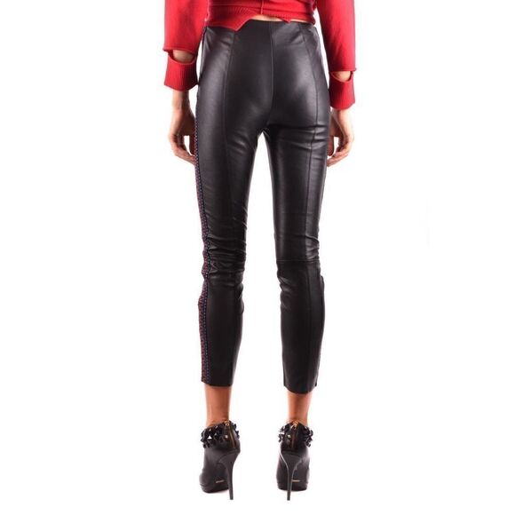 Pinko Faux Leather Trouser Pants w/ Side Embroidery Detail - Picture 3 of 12